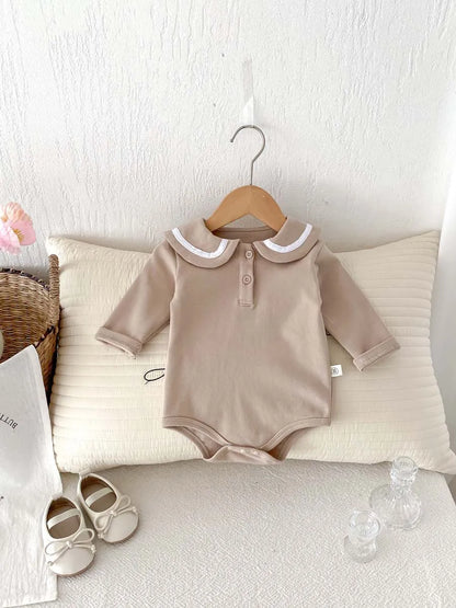 2025, Herbst und Winter, neu für Kinder, Babys, Jungen und Mädchen, Peter-Pan-Kragen-Outfits, Kleinkinder-Overalls, Samt-Bodys, warm halten.