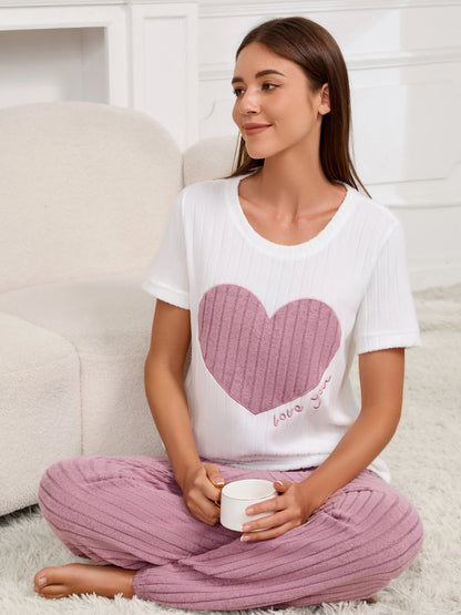 Damen-Pyjama-Set im neuen Stil, Herzmuster, kurzärmeliges Hemd, Hose, zweiteilig, einfach und schön, lässige Heimkleidung.