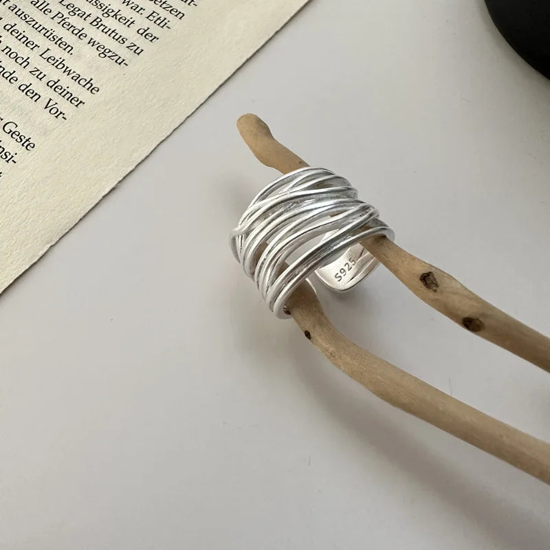 VENTFILLE 925 Sterling Silver Irregular Design Wave Golden Stackable Finger Rings Trendy Adjustable For Women Gifts Dropshipping.