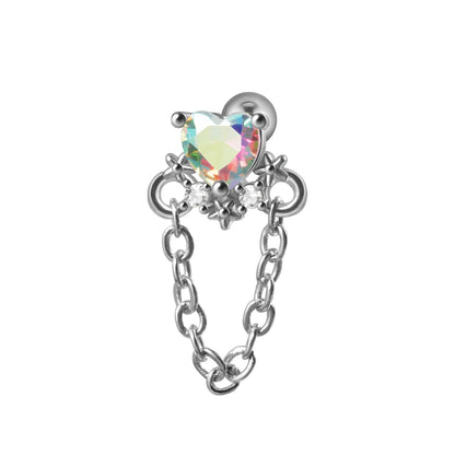 1PC 316L Surgical Steel Star Water Drop Heart CZ Chain Ear Cartilage Tragus Helix Stud Earring Daith Lobe Piercing Body Jewelry.