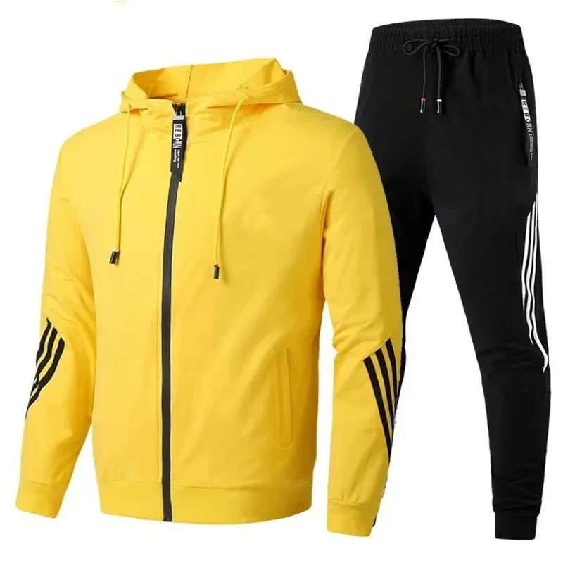 Spring Autumn Men's Sport Casual Trendy Sweatshirt Hooded Zippered Sweatshirt Pants Sport Suit Oversized Comfort Streetwear.