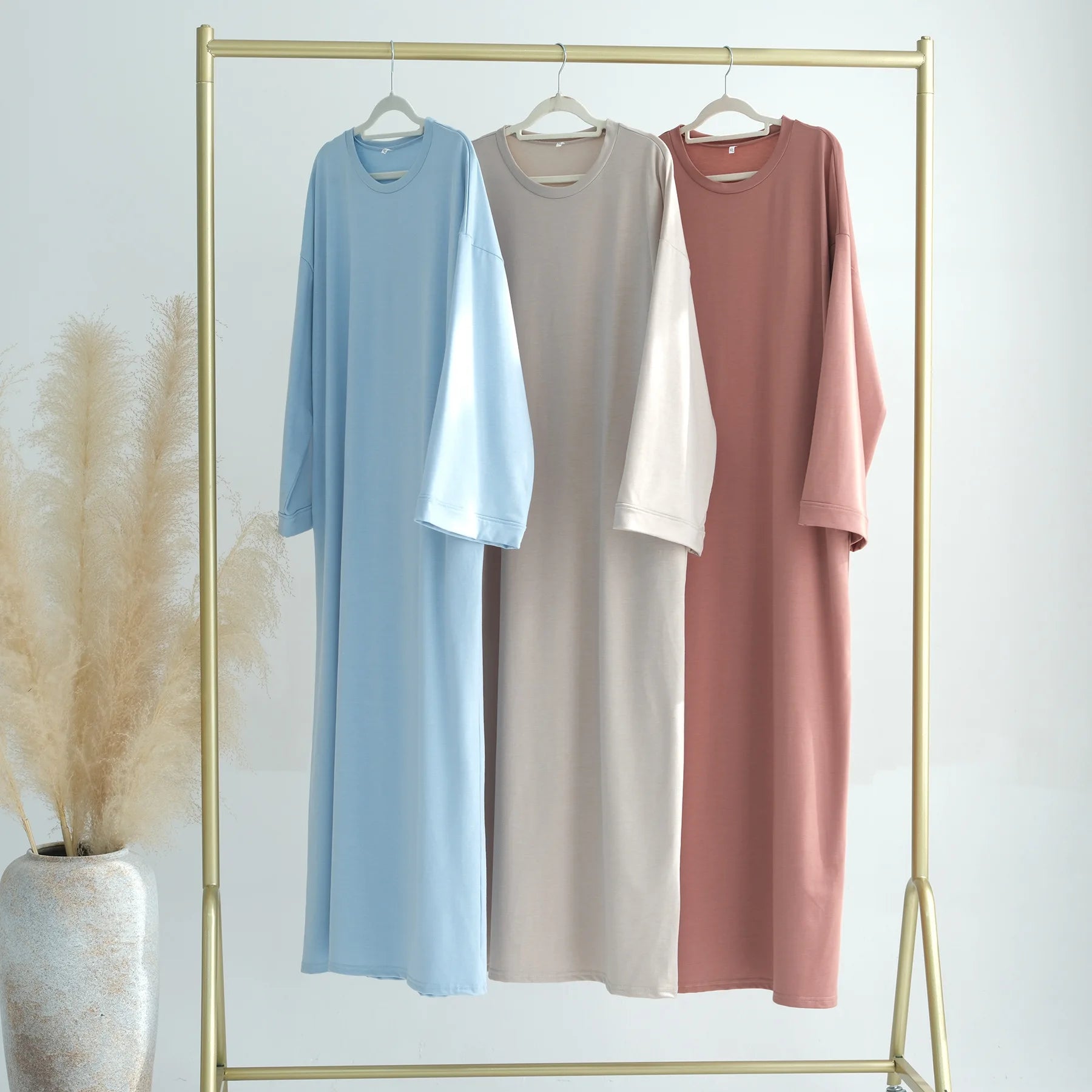 2024 New Modest Dress Solid Color Inner Dresses Muslim Women Dubai Abaya Eid Ramadan Islam Clothing Turkey Arabic Robe.