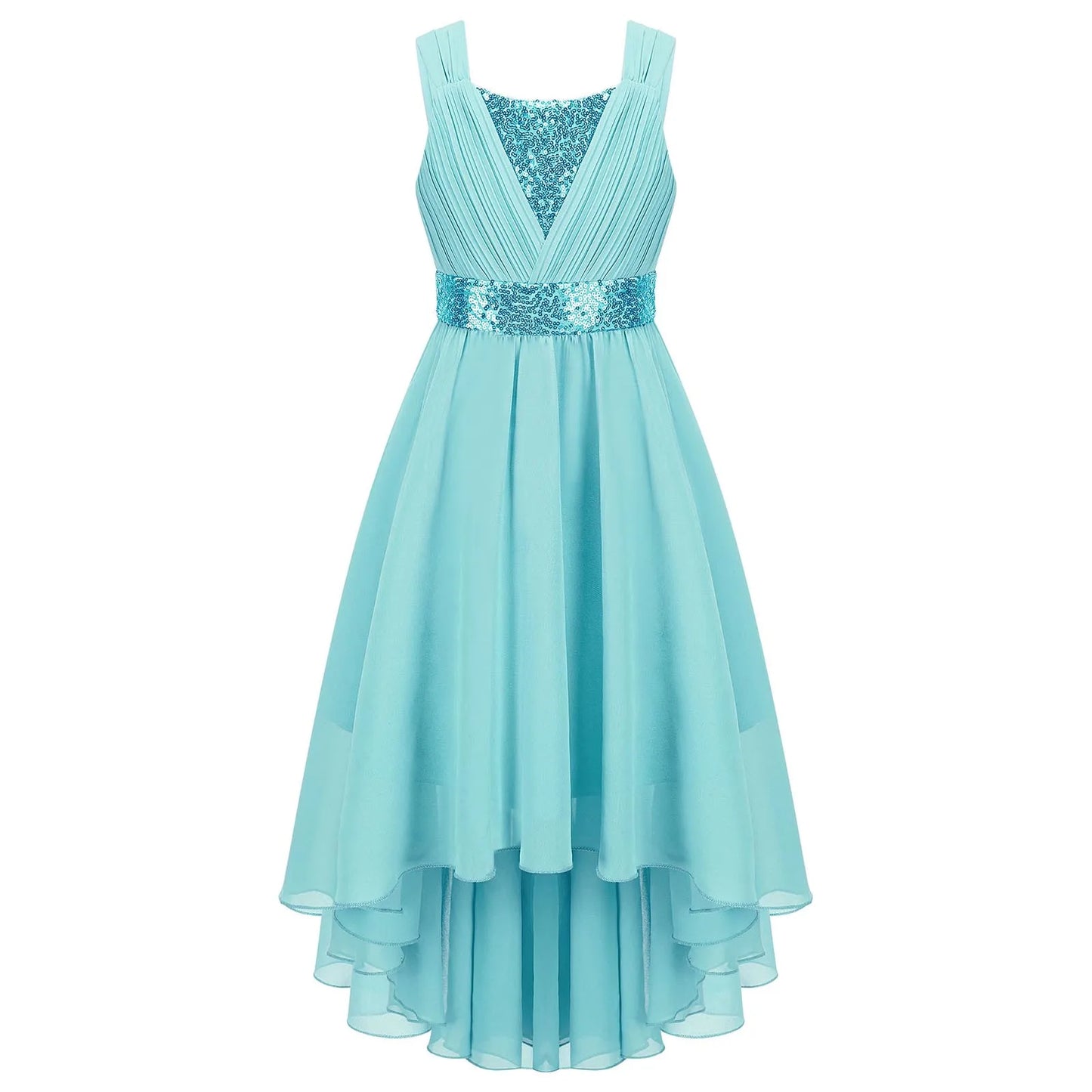 Kinder Blumenmädchenkleid Ärmellos Pailletten Hi-Low-Saum Abendkleid Elegantes Chiffon Prinzessin Geburtstag Formales Hochzeitskleid