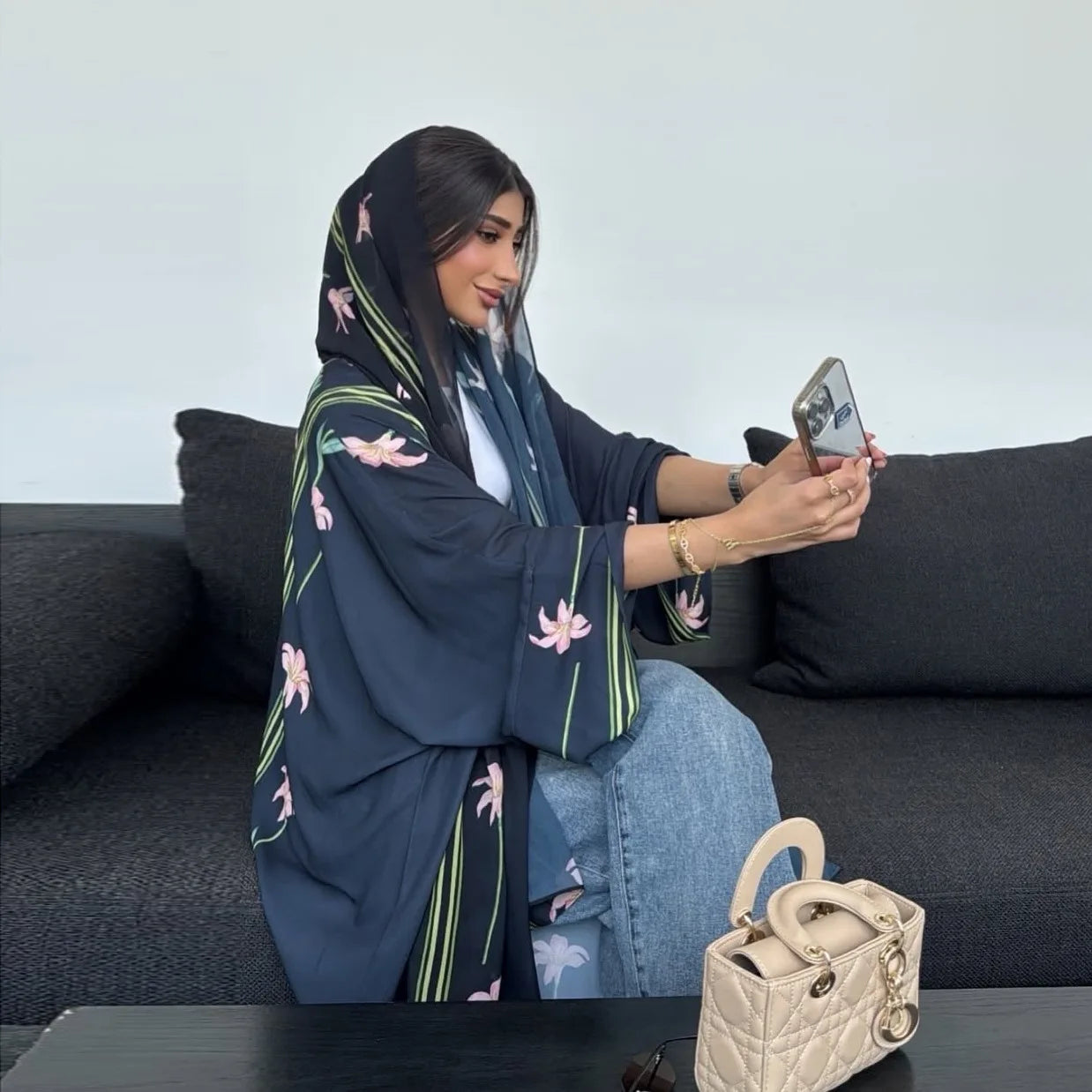 Uni Islamic Clothing Modest Abaya Women Muslim Dress Front Open Printed Abaya 2025 With Hijab Scarf Two Piece Set for Summer.