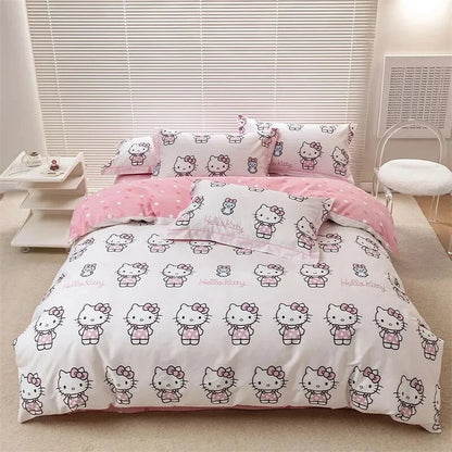 Hello Kitty Duvet Cover Bedding Set Duvet Cover with Pillowcase Single King Queen Twin Size Home Textile Children Bedroom Decor.