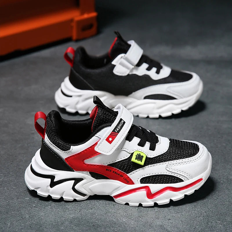 Kid Sneakers Sport Shoes for Boys Fashion Leather Children Breathable Mesh Comfort Shoes Casual Walking Outdoor Running Shoes.