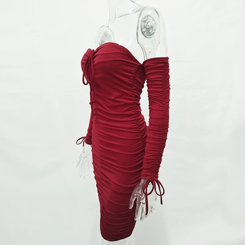 Arctic Cat Frauen Herbst Winter Verband Kleid Frauen 2022 Sexy Off Schulter Lange Hülse Dünne Elastische Bodycon Party Kleider Vestidos