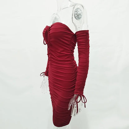Arctic Cat Frauen Herbst Winter Verband Kleid Frauen 2022 Sexy Off Schulter Lange Hülse Dünne Elastische Bodycon Party Kleider Vestidos