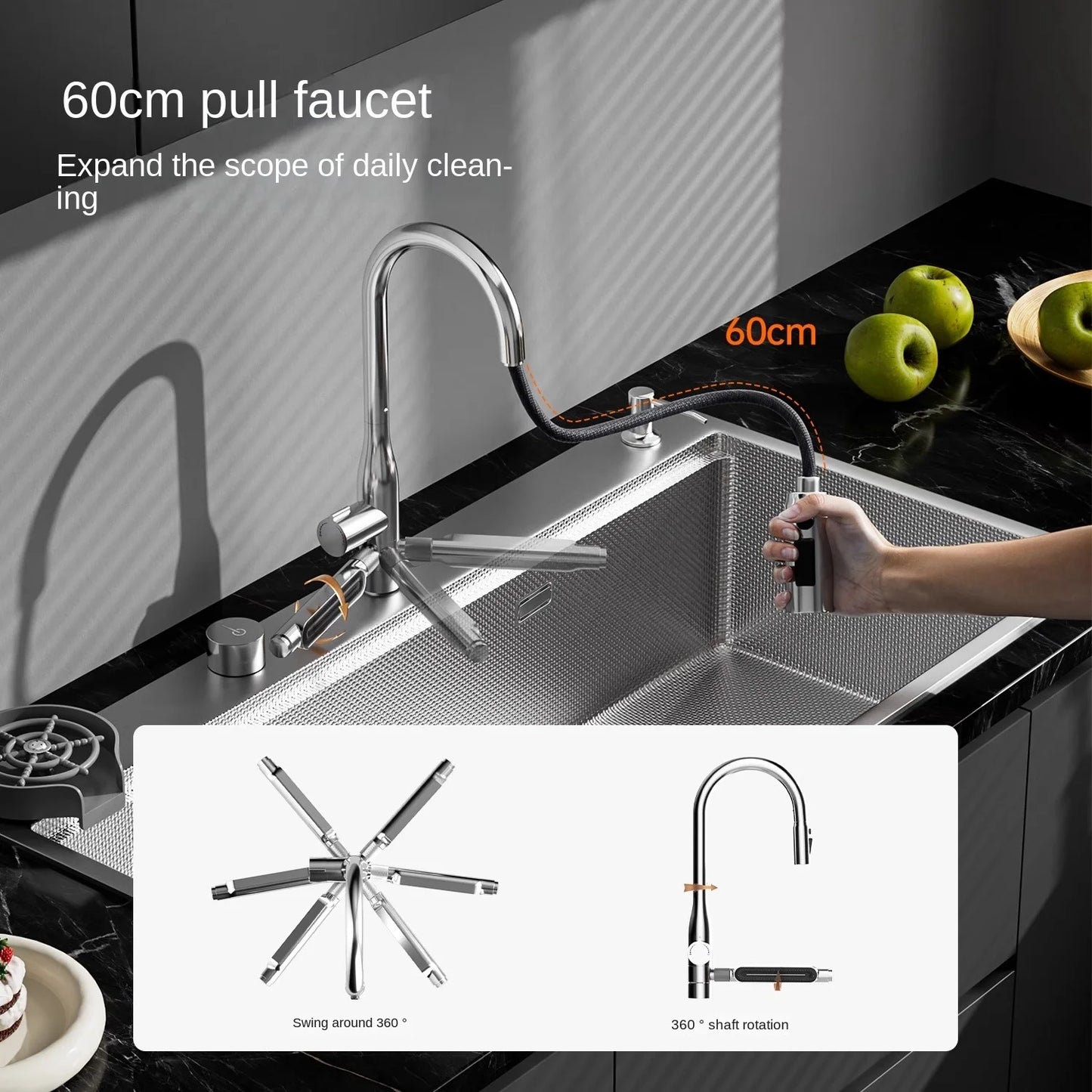 Original-Finish, spülmaschinenkompatibles SUS304-Edelstahl-Küchenspüle mit großer Einzelschüssel und Unterbau