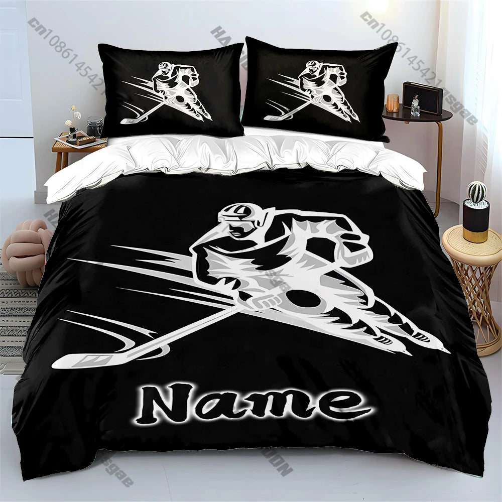 Stylish Ice Hockey Pattern Print Bedding Set Duvet Cover 1 Duvet Cover 2 Pillowcases Adult and Kids Bedding Set Luxury.