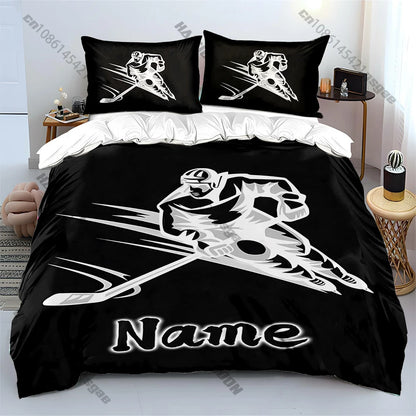 Stylish Ice Hockey Pattern Print Bedding Set Duvet Cover 1 Duvet Cover 2 Pillowcases Adult and Kids Bedding Set Luxury.