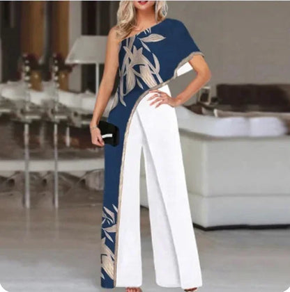 Fashionable Printed Pattern Wide Leg Pants Jumpsuit Independent Station Cross Border Spring Summer Women's Clothing.
