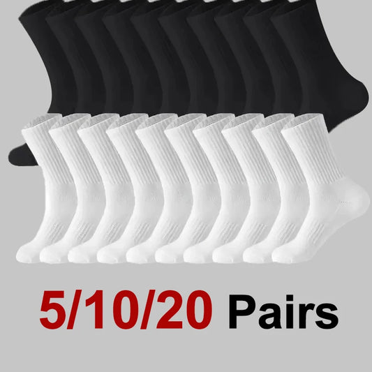 5/10/20 Pairs Neutral Solid Color Round Neck Socks Spring Autumn Sweat Absorbing Breathable Comfortable All-season Sports Socks.