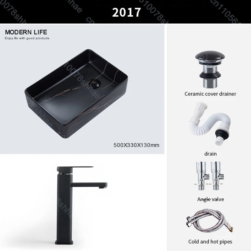 Luxuriöses Vintage-Keramikgefäßwaschbecken für Badezimmer, Waschtisch, Kunstbecken über der Theke, Waschbecken mit Abflusszubehör, Arbeitsplatte