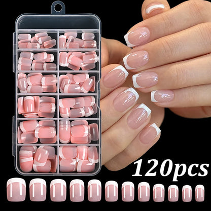 360/240/120pcs Light Pink Almond Press On Nails Glossy White French Fake Nail Simple Full Cover Fake Nails Soft Gel Nail Tips*%&.