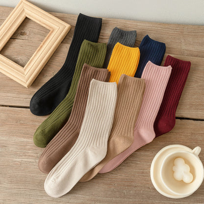 10Pairs Retro Women Cotton Loose Socks Autumn Winter Knitting Solid Color Long Black Pink Korean Japanese Student Girls.