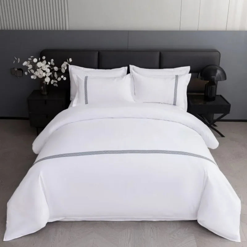New 140g twill thickened hotel four-piece hotel linen pure white single quilt set webbing hotel bed and breakfast.