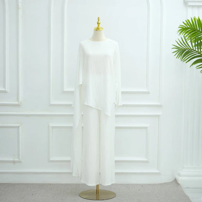 Eid Muslim Women Abaya Set Elegant Dubai Solid Color Button-Down Cardigan and Pants Suit Islam Modest Outfit 2025 Turkey Clothes.