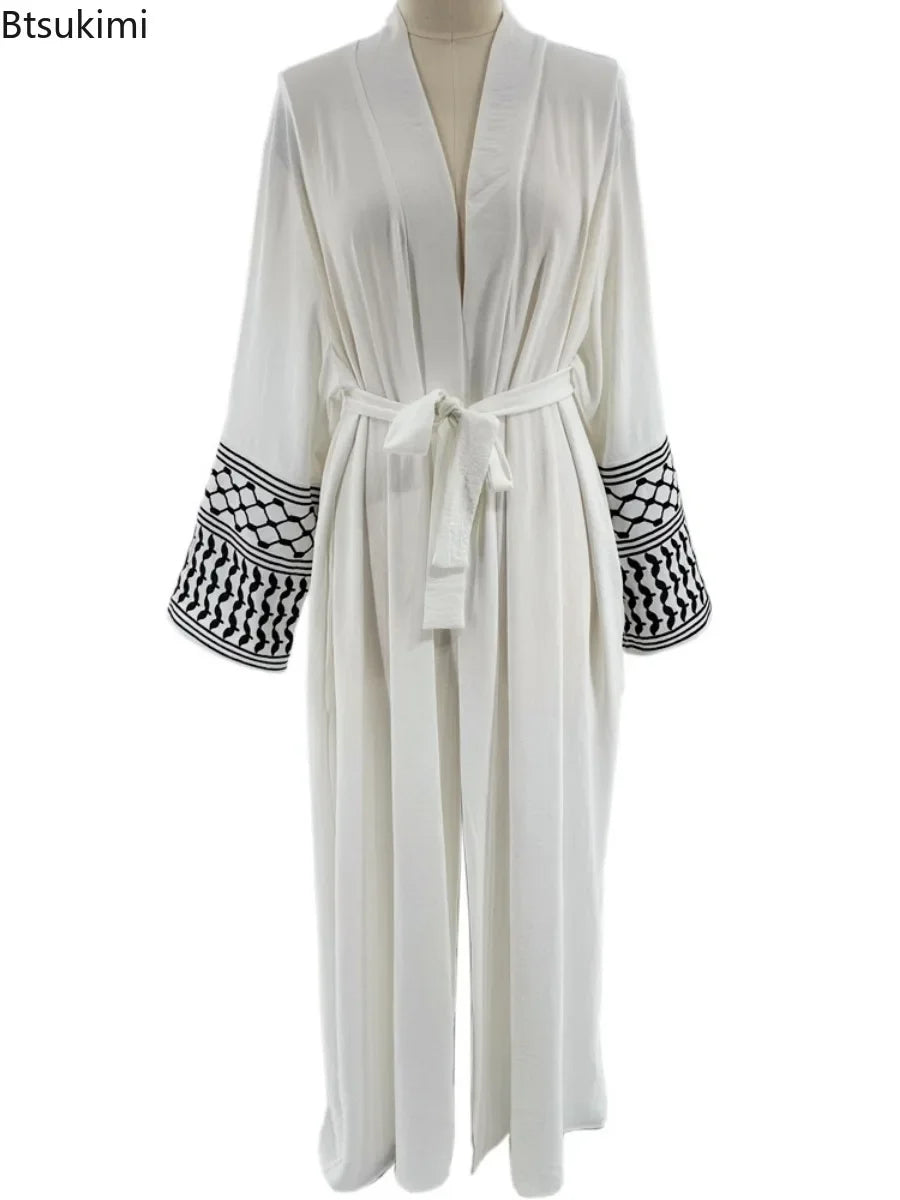 Embroidery Open Modest Kimono Abaya Dubai Luxury Islam Muslim Kaftan Modal Dress Arabic Abayas Women Kebaya Robe Femme Musulmane.