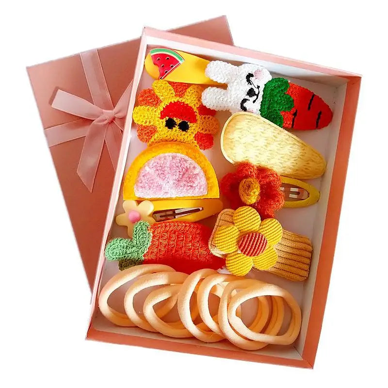 18 Pcs Hair Clip Set Cute Hair Accessories Girl Cartoon Hair Clip Headwear Bow Flower Animal Hairpin Hair Ring Box Not Included