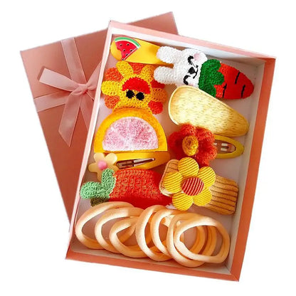 18 Pcs Hair Clip Set Cute Hair Accessories Girl Cartoon Hair Clip Headwear Bow Flower Animal Hairpin Hair Ring Box Not Included