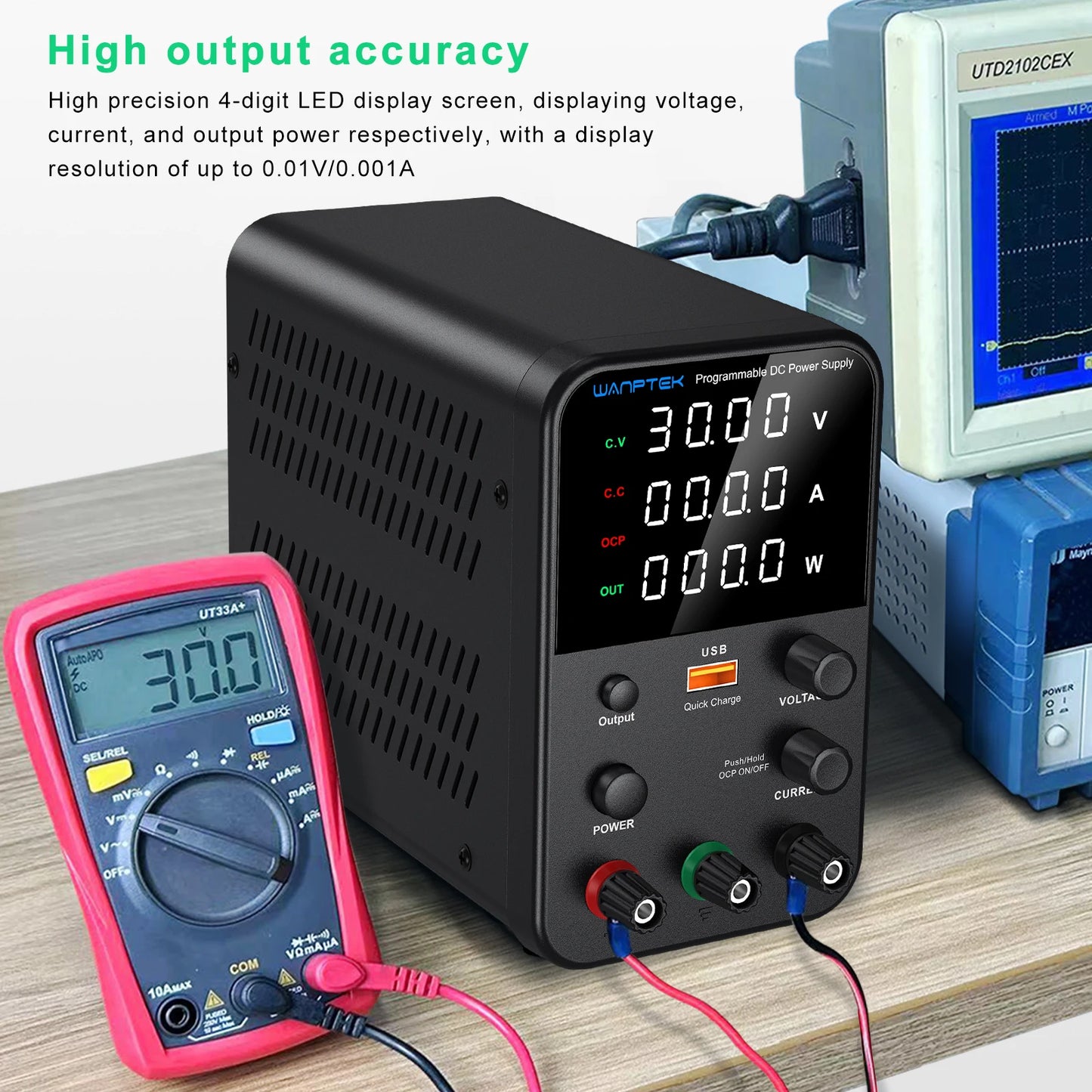 Wanptek Laboratory Power Supply 30V 5A 30V 10A 60V 5A 120V 3A Adjustable with USB fast Charging Bench DC Power Supply.