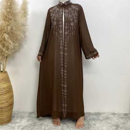 Luxury Diamonds Kimono Open Abayas for Women Muslim Dress Morocco Kaftan Dubai Turkey Party Gown Kebaya Islam Jalabiya Ramadan