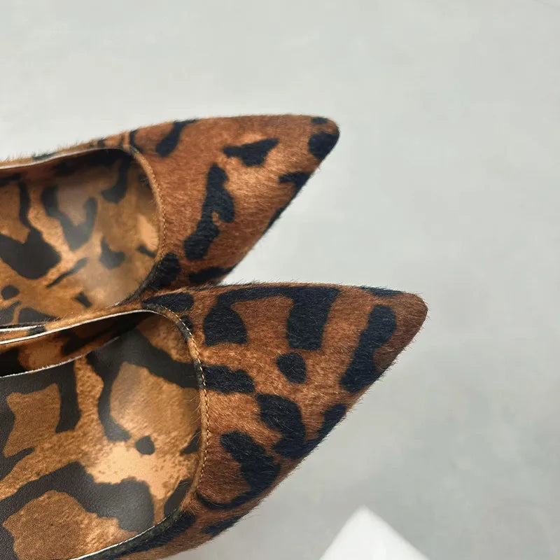 Tikicup Sexy 12cm 10cm Leopard Hairy Grafitti Women Pointy Toe High Heels Design Slip On Stiletto Pumps Party Shoes Plus Size.