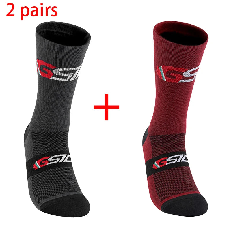 GSIDI2pairs 2023 New Cycling Socks Bike Nurse Compression Road Bike Running Mtb Knee-high White Sports Funny Brand Black.