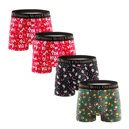 4 stücke Weihnachten Schlüpfer der Männer Baumwolle Shorts Marke Druck Männer Unterhosen Brief Bund Boxer Briefs Sexy Unterwäsche Männer Boxer