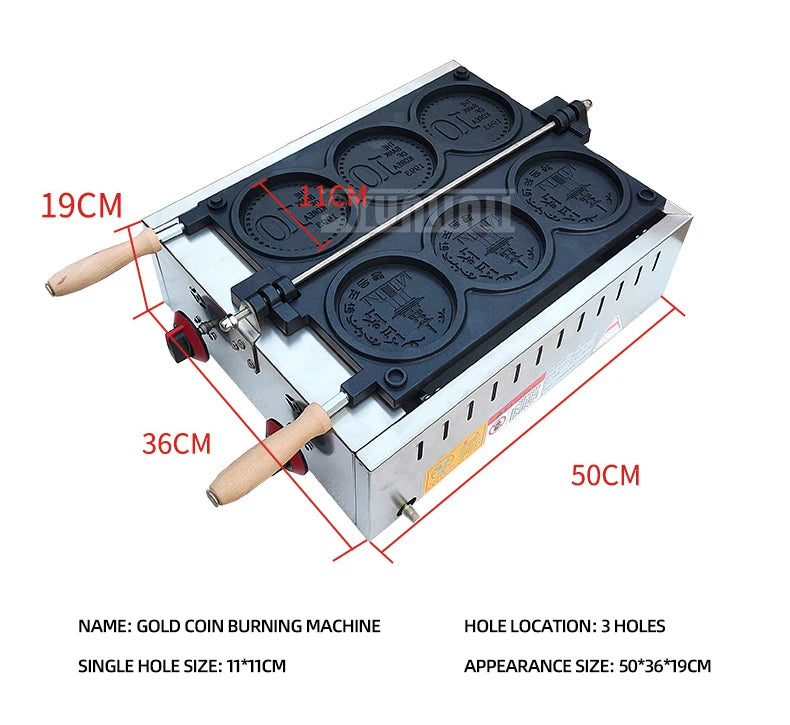 Commercial Non-Stick Pan Waffle Maker Set of 4 Gas Gold Coin Waffle Mold Baking Snack Maker Machine for Kitchen.
