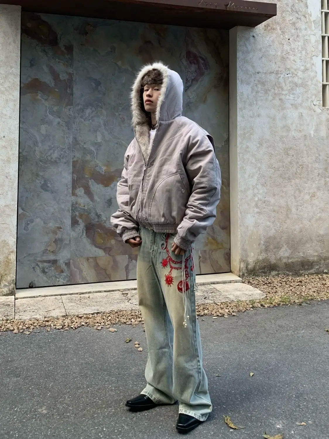 American Retro Woolen Collar Hooded Cotton Jacket Winter Thick Plush Top Men Street Hip-Hop Gothic Harajuku Oversize Jacket Coat.