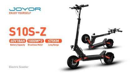 JOYOR S10-S-Z Folding Electric Scooter Dual 1000W Motor 10" Adults E-scooter with 60V 18Ah Battery.