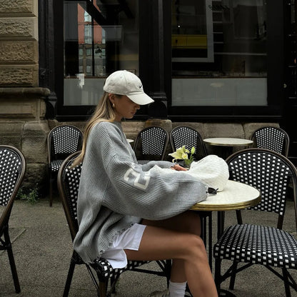 Trendy Lose Brief Jacquard Gestrickte Pullover frauen 2025, Herbst Neue Highstreet Grau Schwarz Weichen Pullover Hottie Vielseitige Stücke.