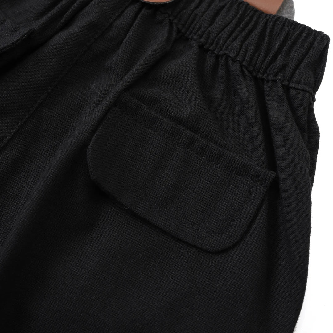 Black & White Classic Baby Boy Clothes Strap Set for Infant 1st Birthday Party Summer Short Sleeve Romper with Solid Shorts Suit.