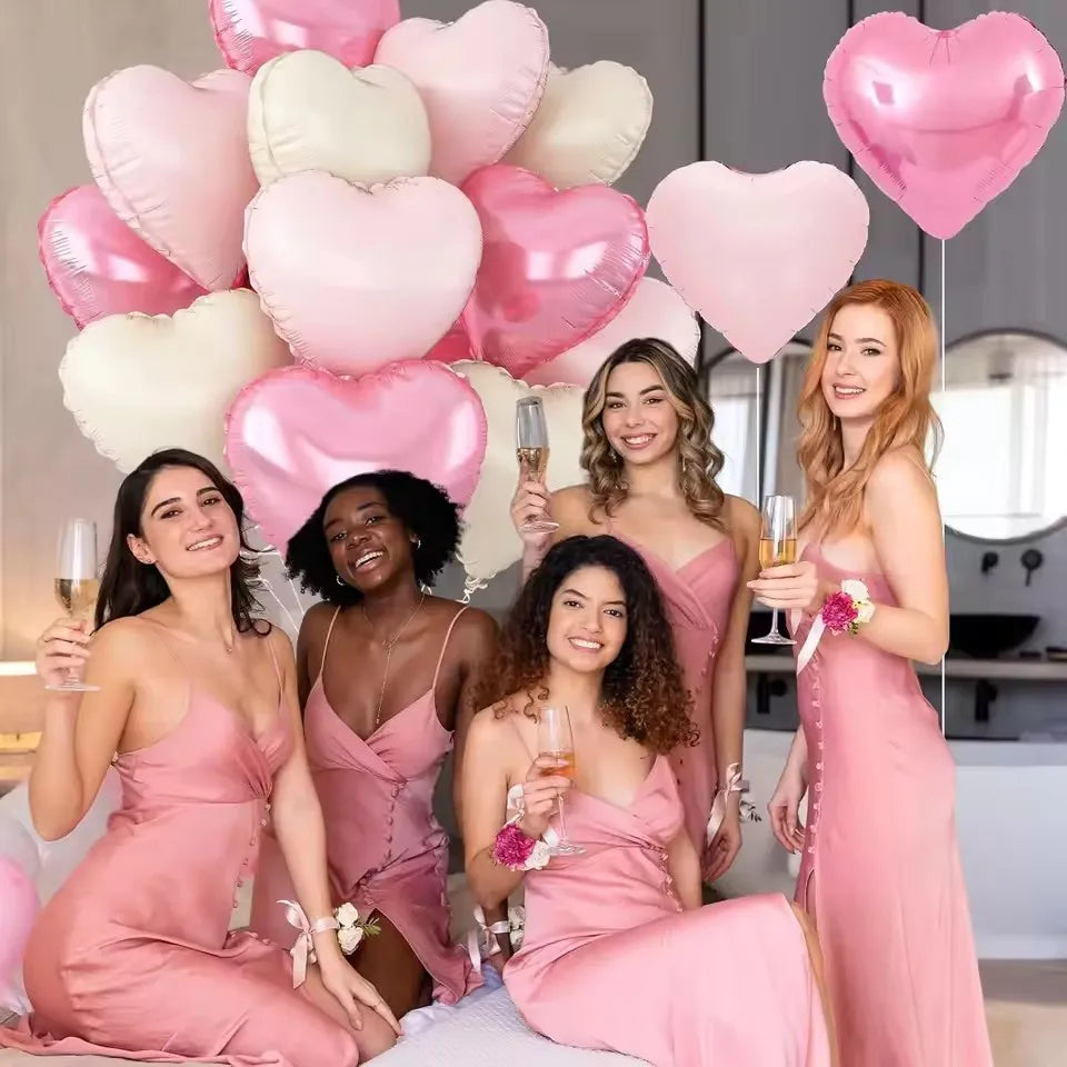 12 Stück babyrosa cremeweiße herzförmige Folienballons 18 Zoll Herzballon für Geburtstag, Jahrestag, Hochzeit, Valentinstag, Party.