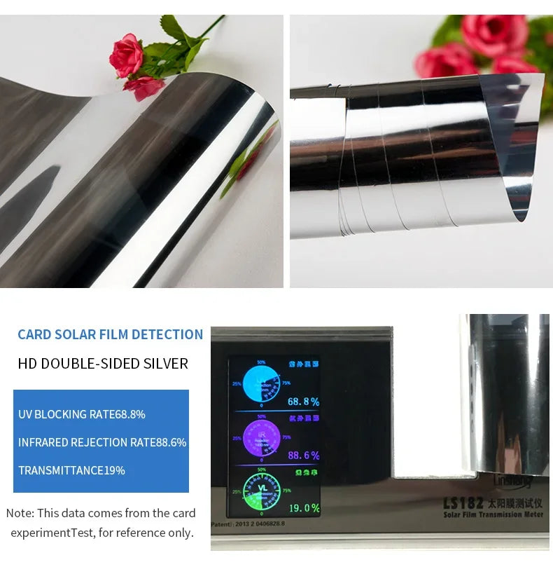 2/3/5M Einweg-Spiegel-Fensterfolie, Vinyl, selbstklebend, reflektierend, Solarfolie, Sichtschutz, Fenstertönung für Zuhause, silberner Glasaufkleber