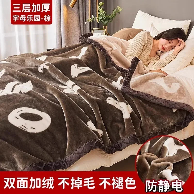 Printing Blanket Quilt Winter Keep Warm Double-deck Thickening Soft Comfortable Multiple Specifications Add Velvet Siesta Sheet
