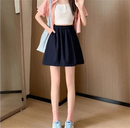 Women Korean Skirts Shorts 2025 Summer Fashion New In Solid High Waist Pant Female Streetwear Casual Loose Harajuku Trousers.