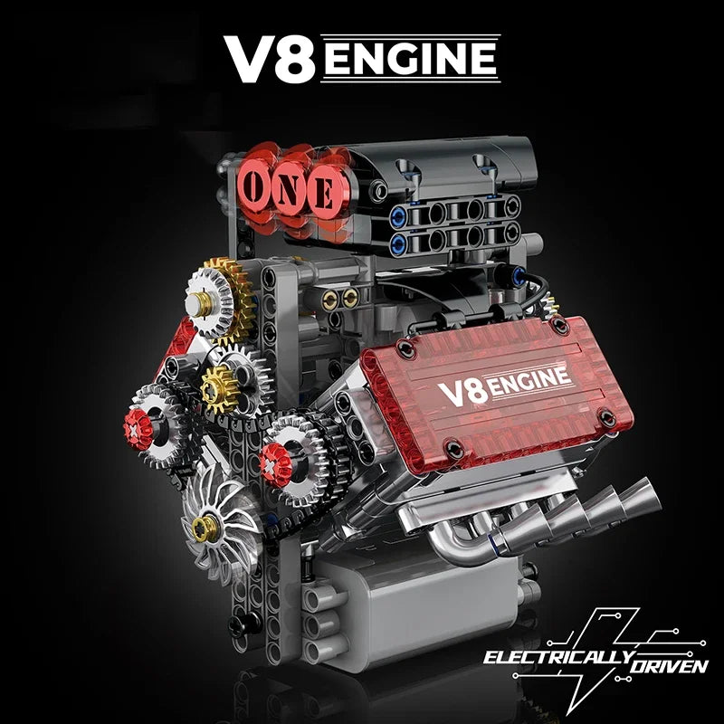 Brick V8 Engine Motorized Simulation Model Electrically Drive Building Blocks Technical Car Parts Creative Toys Gifts Boys Adult.