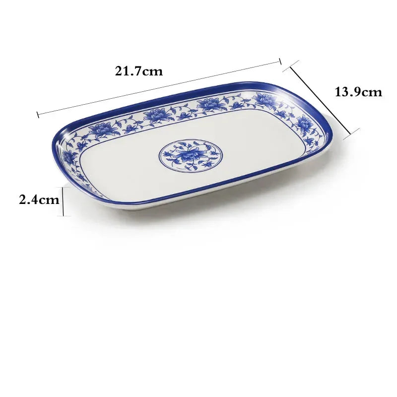 1pc Food Grade Plastic Dinner Plates Chinese Melamine Plastic Is Not Easy To Break Rectangular Plate Restaurant Kitchen Supplies.