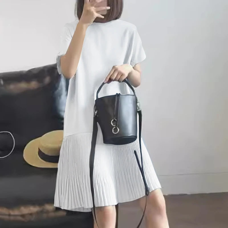 Zanzea lässig solide plissierte Kleid Frauen Sommer Kurzarm knielange Robe 2024 koreanische lose einfache Patchwork Vestido Overs ize.