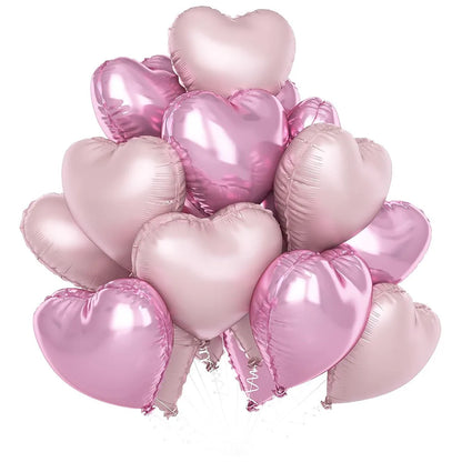 12 Stück babyrosa cremeweiße herzförmige Folienballons 18 Zoll Herzballon für Geburtstag, Jahrestag, Hochzeit, Valentinstag, Party.