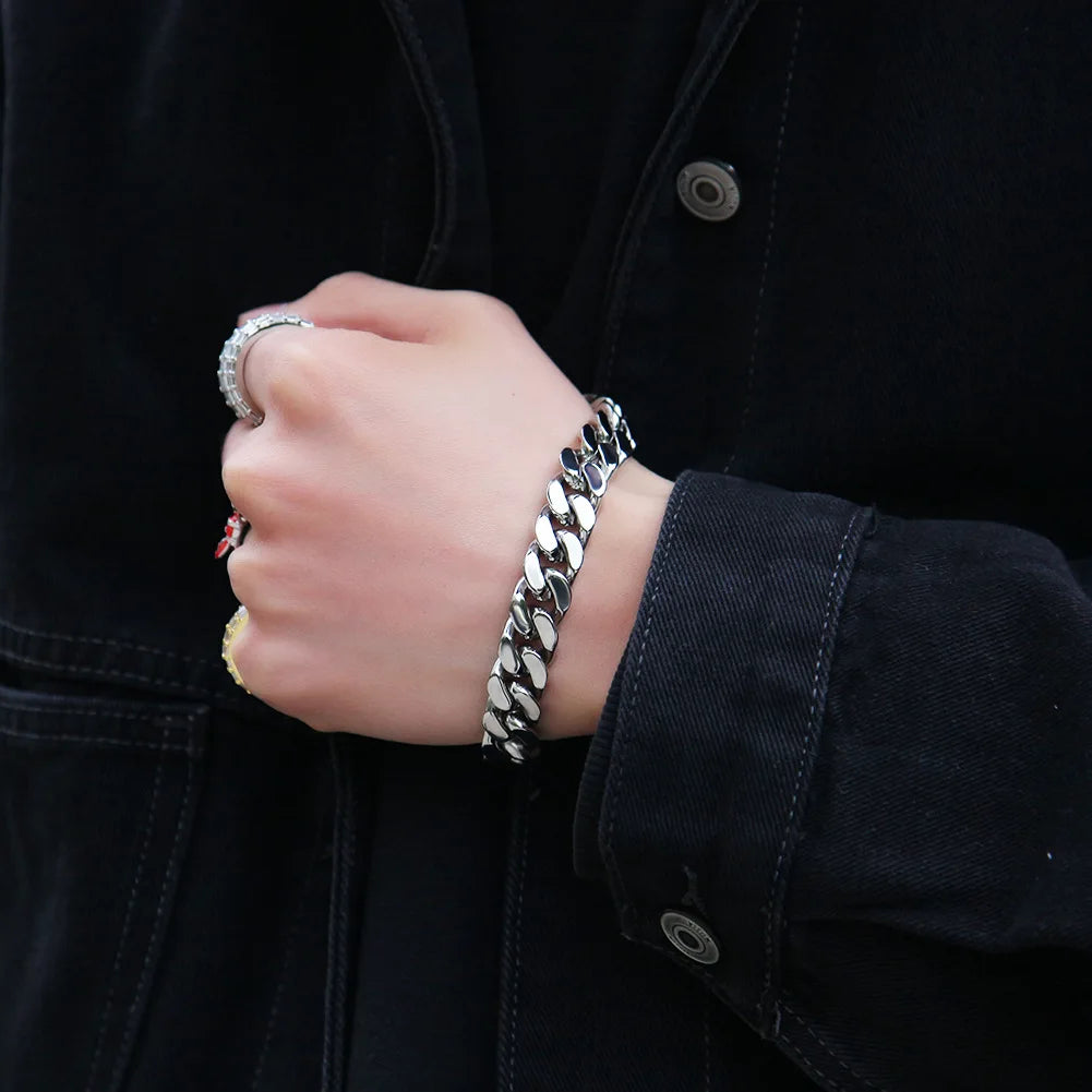 316 Stainless Steel Plated 18k Gold Fashion 8.10.12mm Encrypted Cuban Chain Miami Rap Hip Hop Men's Bracelet Accessory