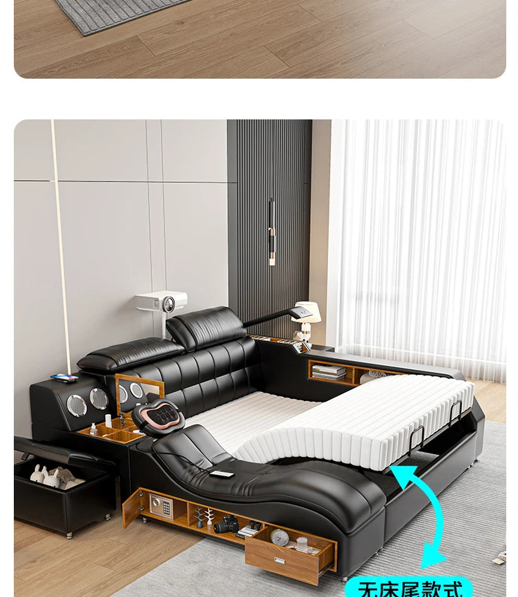 Nordic Multifunktions Doppelbett Seite Von Seite Leder Luxus Kingsize Bett Rahmen Plattform Holz Design Lit Schlafzimmer Set Möbel