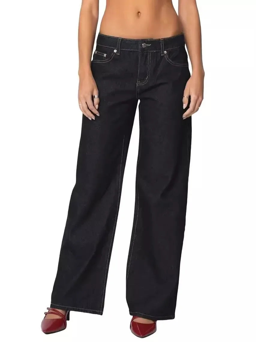 Fashionable Russian Women's Jeans High Waist Wide Leg Floor-Length Old Fashion Decorative Long Version of Women's Jeans.