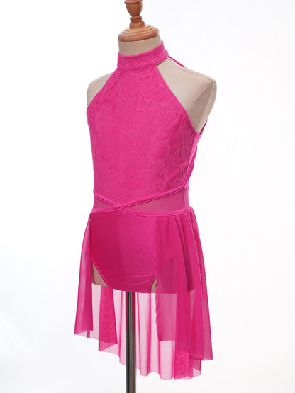 Mädchen Ballett Gymnastik Trikot lyrischen Tanz kleid ärmellose florale Spitze Tutu Tanz kleidung für Eiskunstlauf Bühnen performance