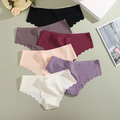 5PCS/Set Seamless Ruffle Waist Underwear for Women Sexy Ice Silk Breathable Panties Female Low Rise Stretchy Briefs Lingeries.