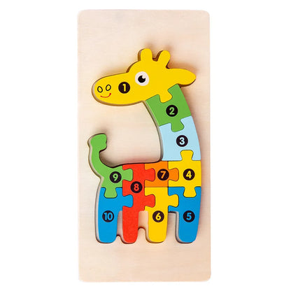 3D Stereoscopic Montessori Wooden Puzzle Cartoon Dinosaur Animal Shape Color Cognitive Educational Game Toy Kids Birthday Gift.