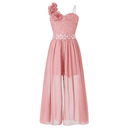 Elegantes Partykleid für Mädchen, Hochzeit, Geburtstag, Abschlussball, Bühne, Festzug, glänzende Pailletten, Perlenapplikation, Spitze, Chiffon, Overall-Kleider